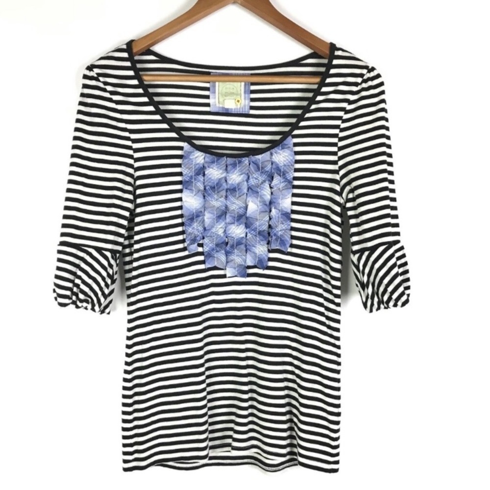 Anthropologie Little Yellow Button Striped Top